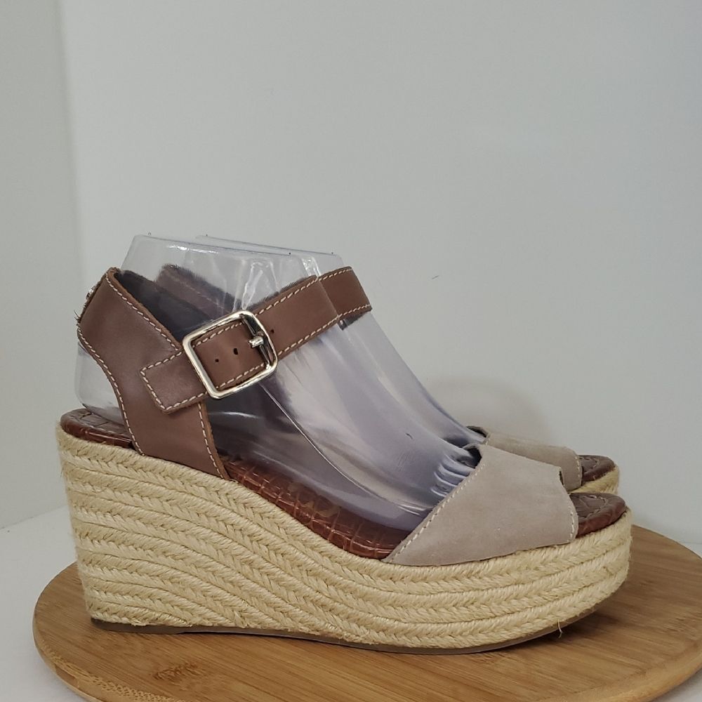 Sam Edelman Dimitree Leather Platform Wedge Espadrille Sandals Women's Size 8.5
